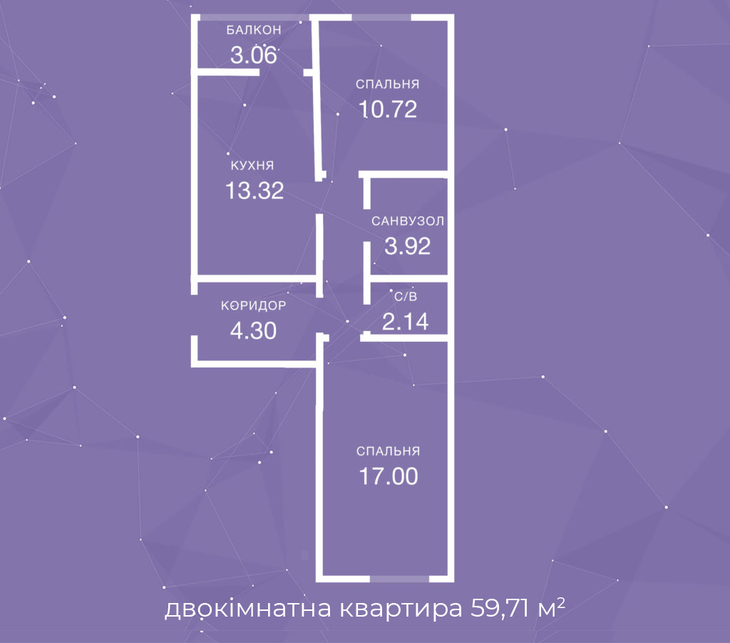 двокімнатна квартира 59,71