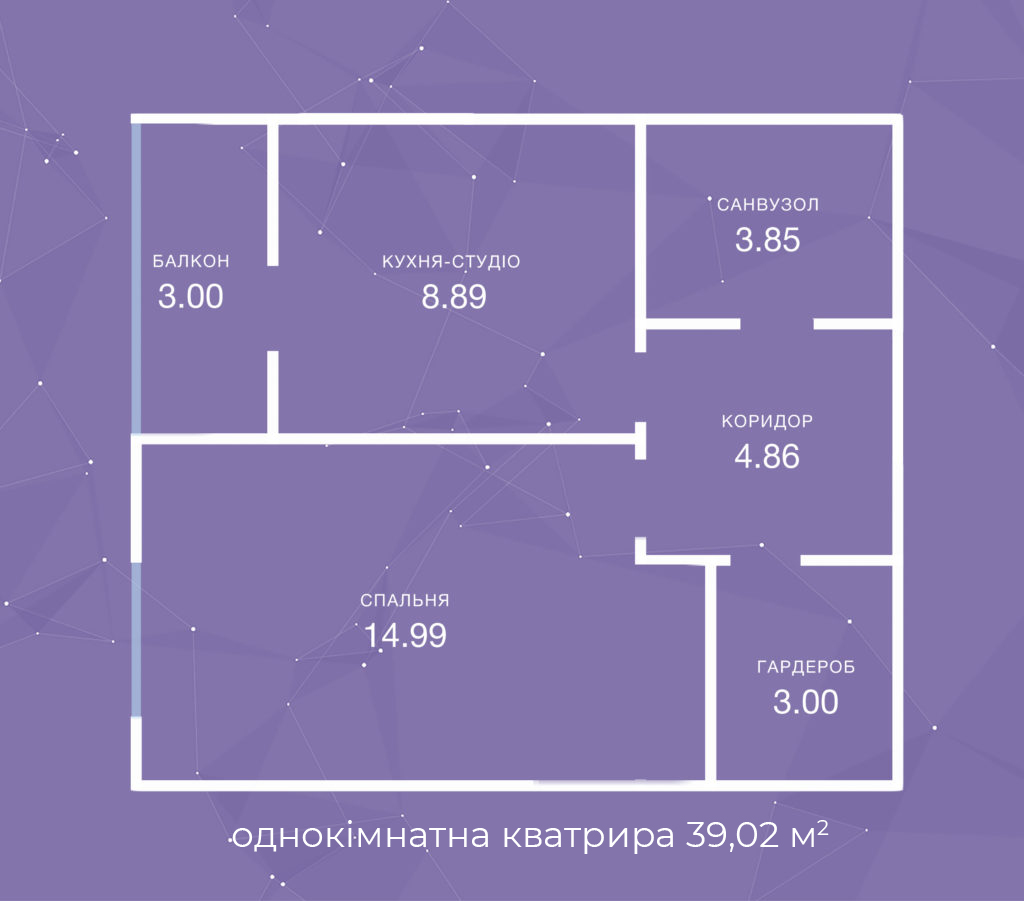 однокімнатна кватрира  39,02