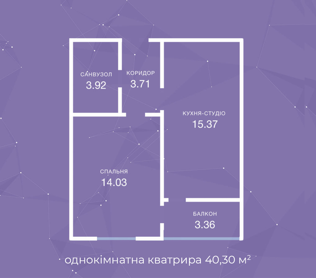 однокімнатна кватрира  40,30