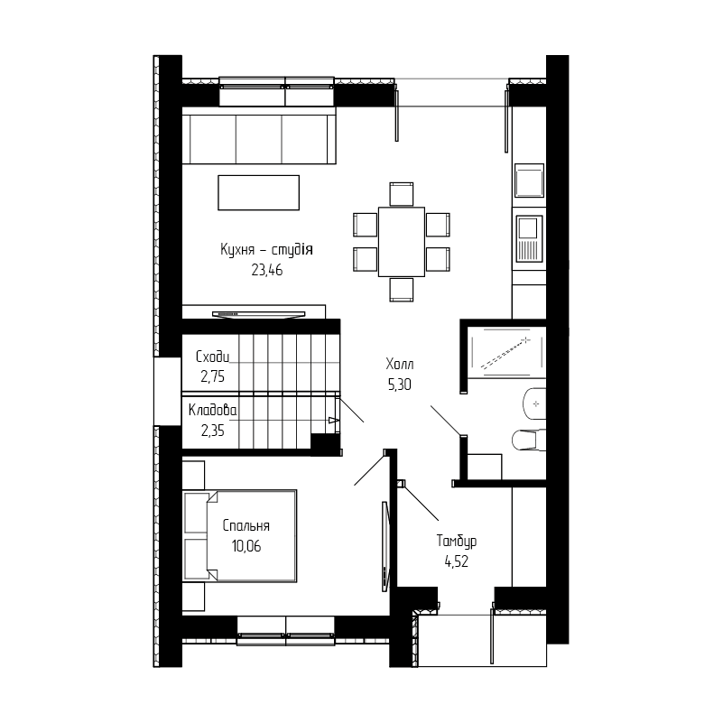 перший поверх 52,12 м.кв
